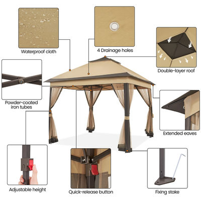 Κουρέλα 3,3x3,3M Εξωτερική σκηνή Gazebo Pop Up με 4 πλέγμα πλευρικά τοιχώματα Αδιάβροχο