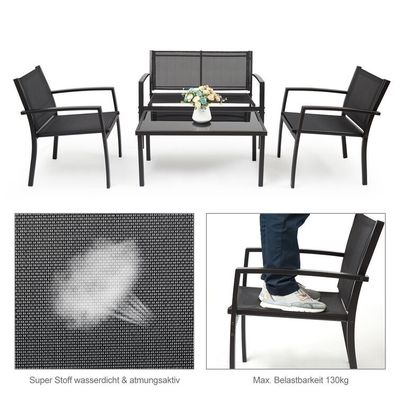 Σύνολο μπαλκόνι ή μπαλκόνι Lounge Metal Frame Garden Set για εξωτερική χαλάρωση 4 θέσεων