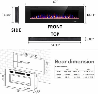 12 Bed Color Mode AJUNION 60 ιντσών τοίχος επιφάνεια μεταξοτύπωσης ηλεκτρικό τζάκι