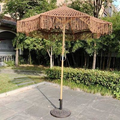 Ανεξάρτητη παραλία αυλή ηλιακή ομπρέλα με Tassel σε χρώμα ξύλου και υλικό πολυεστέρα