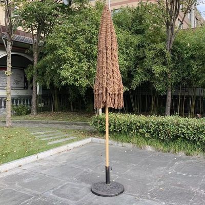 Ανεξάρτητη παραλία αυλή ηλιακή ομπρέλα με Tassel σε χρώμα ξύλου και υλικό πολυεστέρα
