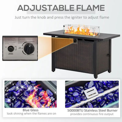Εξωτερική αυλή κήπος κατασκήνωση Fire Pit Τραπέζι με αυτόματη ανάφλεξη και γυάλινη προστασία αέρα