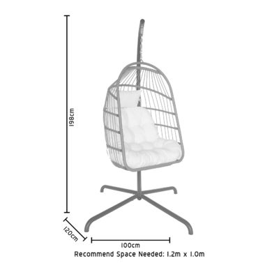 Κηπουρικά έπιπλα W100xL120xH198cm Κουτάλι πλαστικής πλαστικής PE Rattan Egg Chair Κρεμαστική καρέκλα