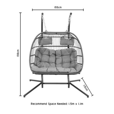 Εξωτερική κρεμαστή καρέκλα AJUNION Διπλή θέση Wicker Rattan αυγό πατώμα κούνιες με στερέωμα