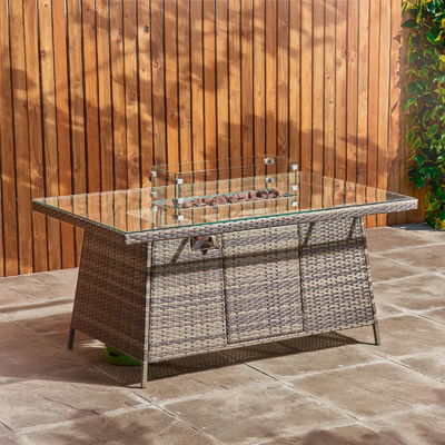 Εστιατόριο Rattan Garden Set με Fire Pit Table AJUNION 8 θέσεις Τομεακό Καναπέ