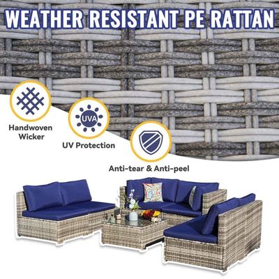 Σύγχρονο σχεδιασμό PE Rattan εξωτερικά έπιπλα για τον κήπο Wicker Weave Sectional Sofa Set