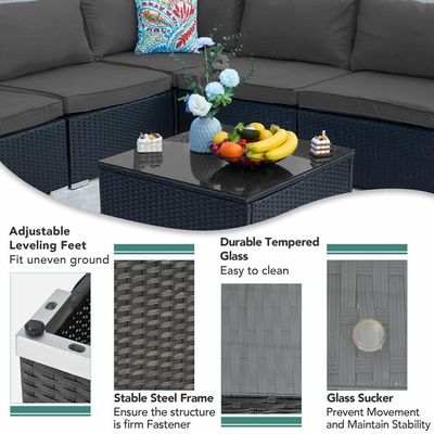 AJUNION Wicker Rattan PE Τομεακό Καναπέ Κήπος Επικαιροποιημένο Έπιπλο Πάρτιο Συνομιλία Επικαιροποιημένο Έπιπλο Εξωτερικού