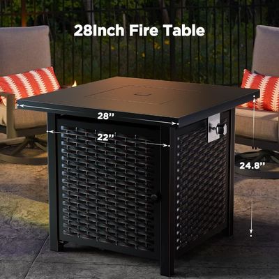 28"D x 28"W x 25"H τετραγωνικό εξωτερικό πίνακα πυρκαγιάς προπανίου 50000 BTU Χάλυβα ακατέργαστο