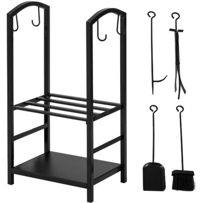 2 βαθμίδες Rack ξυλεία W46 x D30 x H75cm Κρατητής ξυλεία τζάκι με τζάκι και 4 εργαλεία