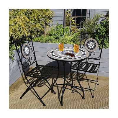 Σθεναρό σιδερένιο μπαλκόνι κήπου Bistro Set με σύγχρονο στυλ σχεδιασμού και κεραμική επιφάνεια κεραμικών πλακών
