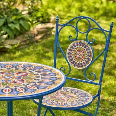 Σιδηροτεχνία Μωσαϊκό Bistro Set 3pcs Βαλκόνι Set με αναδιπλούμενο τραπέζι και καρέκλα από AJUNION