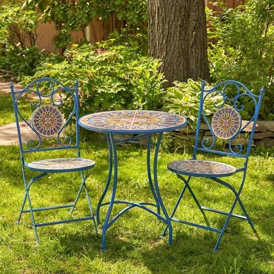 Σιδηροτεχνία Μωσαϊκό Bistro Set 3pcs Βαλκόνι Set με αναδιπλούμενο τραπέζι και καρέκλα από AJUNION