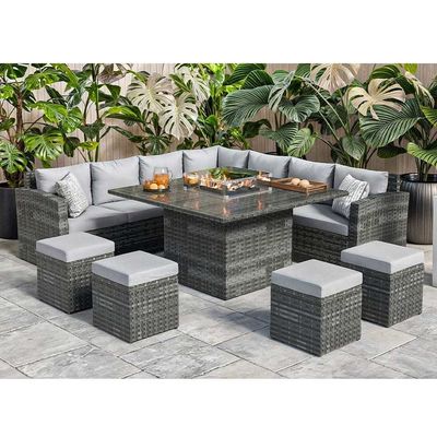 Τραπεζικό τραπέζι φωτιάς μεγέθους L130xW130xH60cm 11 καθισμάτων γωνιακό καναπέ έπιπλα αυλής