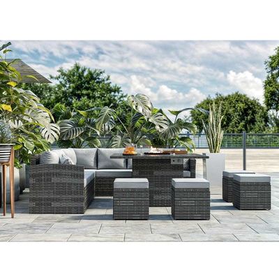Τραπεζικό τραπέζι φωτιάς μεγέθους L130xW130xH60cm 11 καθισμάτων γωνιακό καναπέ έπιπλα αυλής