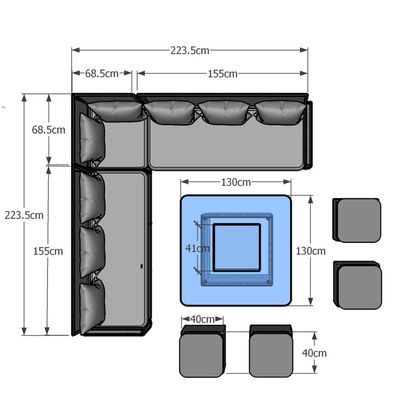 Τραπεζικό τραπέζι φωτιάς μεγέθους L130xW130xH60cm 11 καθισμάτων γωνιακό καναπέ έπιπλα αυλής