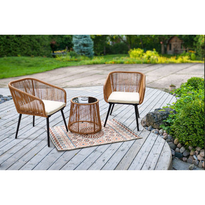 Σύγχρονο σχεδιασμό 3 κομμάτια Bistro Set Wicker Rattan Chair έπιπλα με ηλιακό φως LED