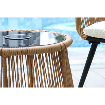 Σύγχρονο σχεδιασμό 3 κομμάτια Bistro Set Wicker Rattan Chair έπιπλα με ηλιακό φως LED