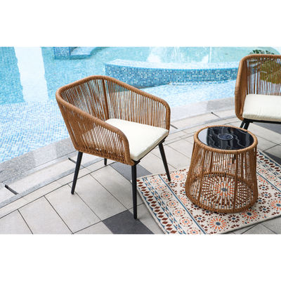 Σύγχρονο σχεδιασμό 3 κομμάτια Bistro Set Wicker Rattan Chair έπιπλα με ηλιακό φως LED