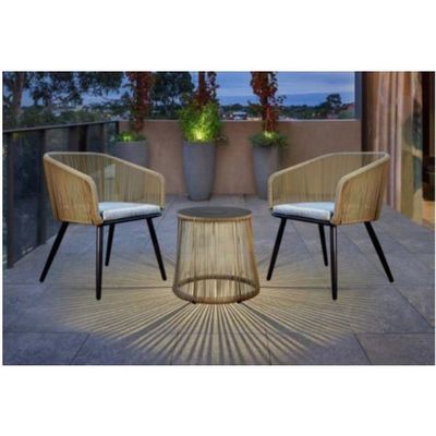 Σύγχρονο σχεδιασμό 3 κομμάτια Bistro Set Wicker Rattan Chair έπιπλα με ηλιακό φως LED