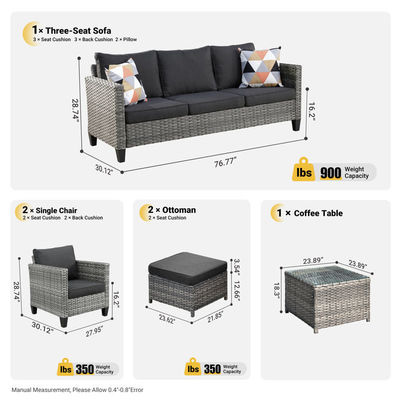 AJUNION PE Rattan Outdoor Lounge Sofa Set για τον κήπο σας 16.2' H X 23.62' W X 21.85' D