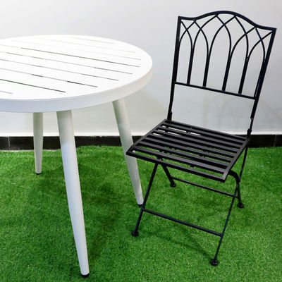 Εξωτερικό Bistro Garden Cafe Υψηλή πλάτη Λευκή σφυρηλατημένη σιδερένια μεταλλική αναδιπλούμενη καρέκλα για γάμο
