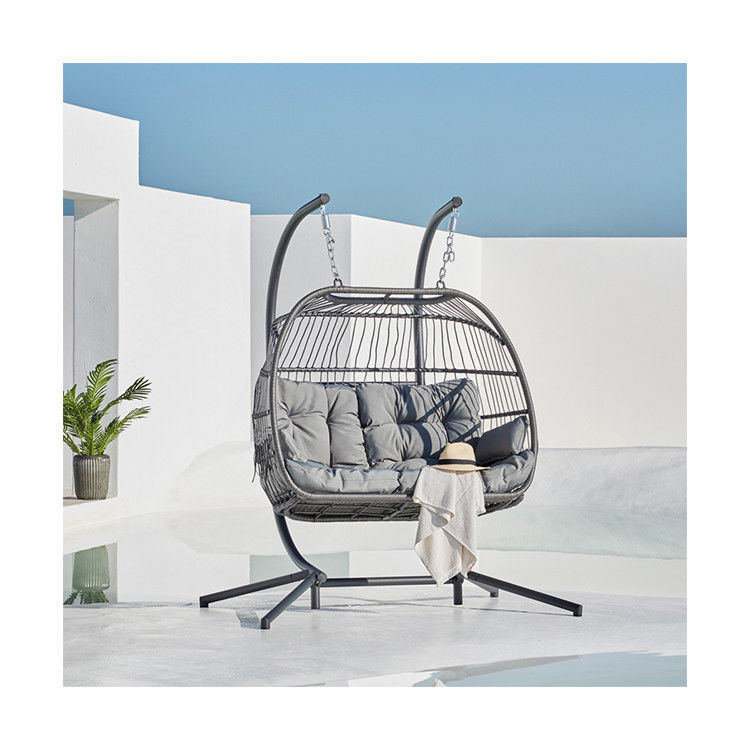 Εξωτερική κρεμαστή καρέκλα AJUNION Διπλή θέση Wicker Rattan αυγό πατώμα κούνιες με στερέωμα