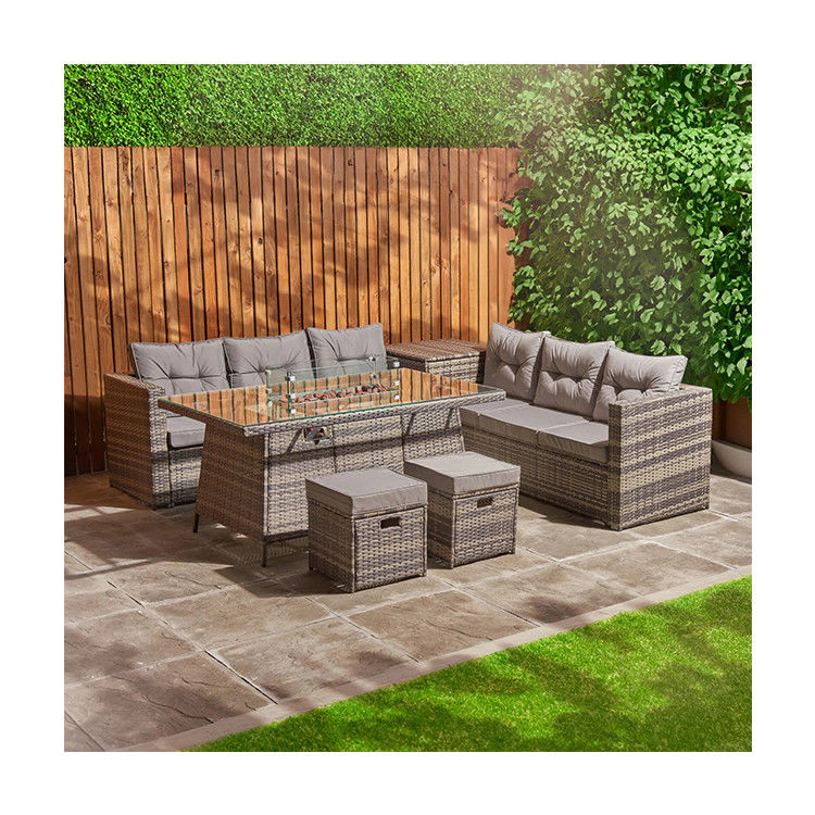 Εστιατόριο Rattan Garden Set με Fire Pit Table AJUNION 8 θέσεις Τομεακό Καναπέ