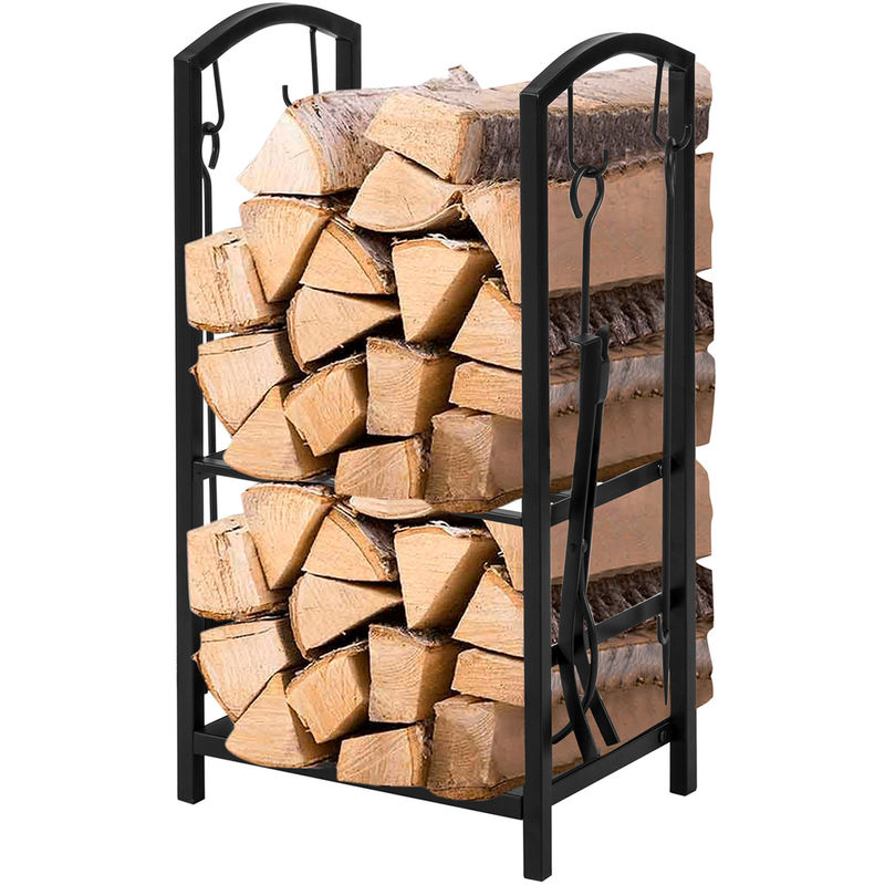 2 βαθμίδες Rack ξυλεία W46 x D30 x H75cm Κρατητής ξυλεία τζάκι με τζάκι και 4 εργαλεία