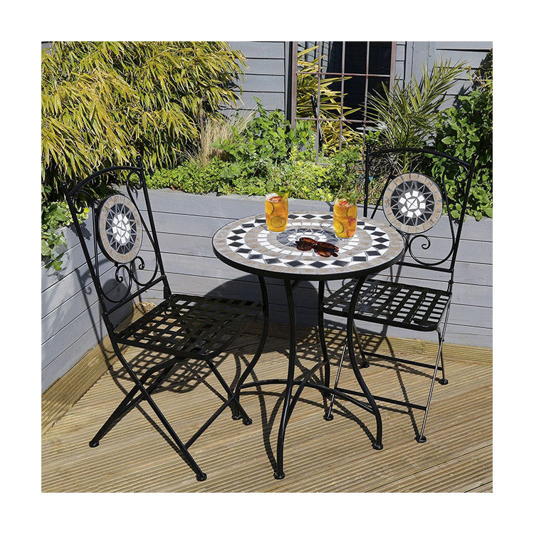 Σθεναρό σιδερένιο μπαλκόνι κήπου Bistro Set με σύγχρονο στυλ σχεδιασμού και κεραμική επιφάνεια κεραμικών πλακών