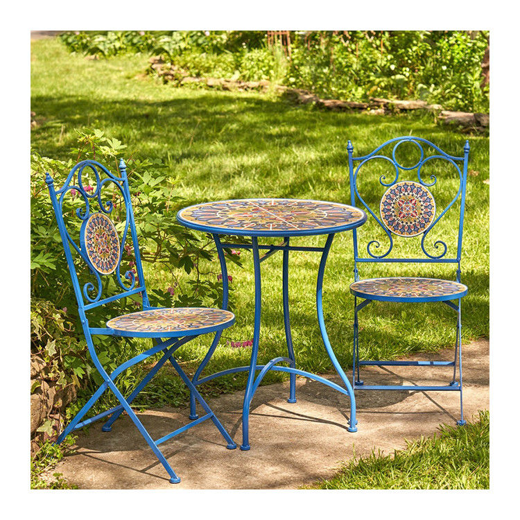 Σιδηροτεχνία Μωσαϊκό Bistro Set 3pcs Βαλκόνι Set με αναδιπλούμενο τραπέζι και καρέκλα από AJUNION