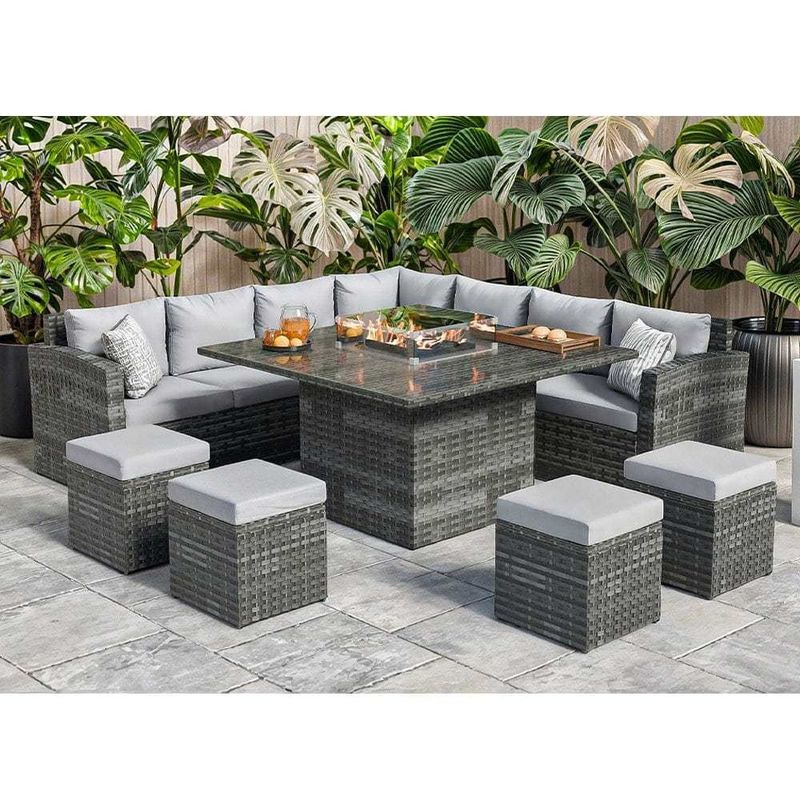 Τραπεζικό τραπέζι φωτιάς μεγέθους L130xW130xH60cm 11 καθισμάτων γωνιακό καναπέ έπιπλα αυλής