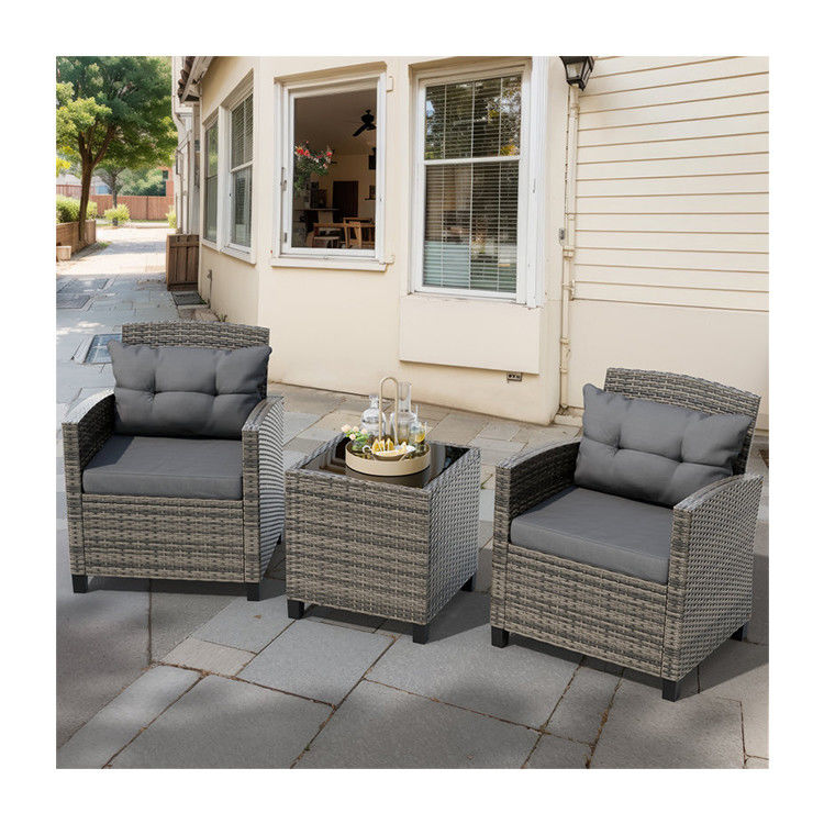 Εξωτερικό Bistro Set Rattan Garden Chair 2 καθιστικές βεράντες Set ομάδα με τραπέζι καφέ από AJUNION