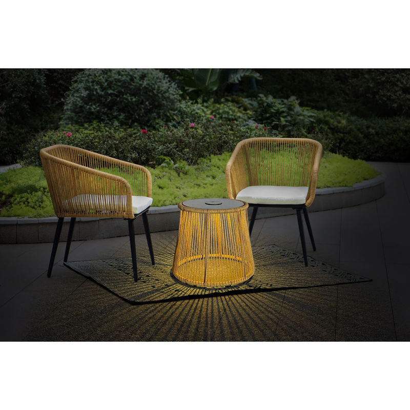 Σύγχρονο σχεδιασμό 3 κομμάτια Bistro Set Wicker Rattan Chair έπιπλα με ηλιακό φως LED