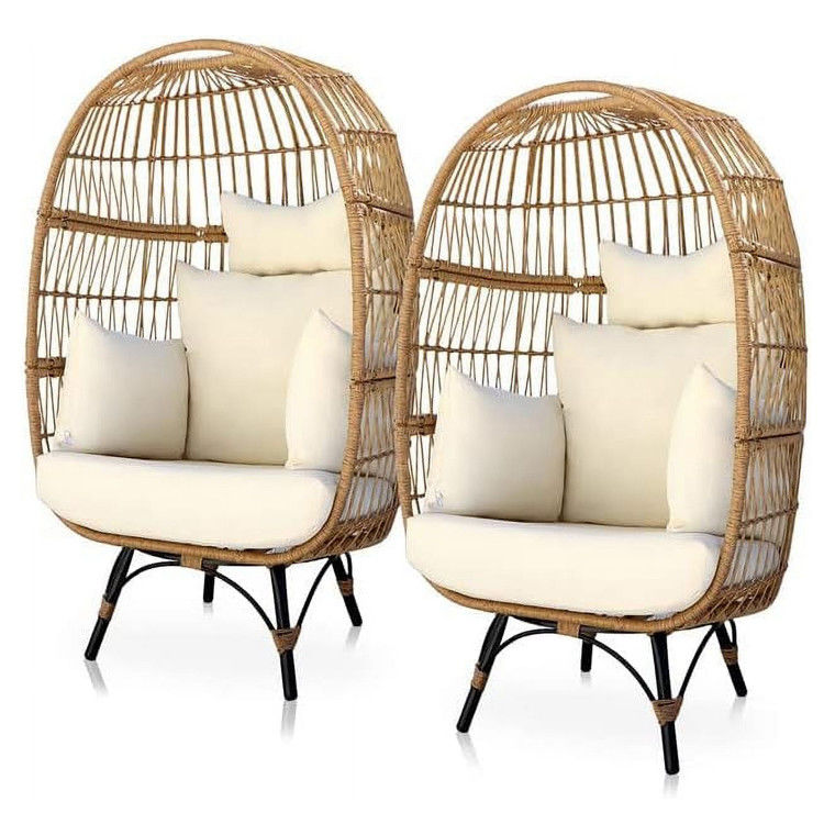 Εξωτερικό σιδηροπλαίσιο Wicker Ρατάνια Στρογγυλή φωλιά πουλιών Κρεμαστική καρέκλα αυγών για κήπο αυλής